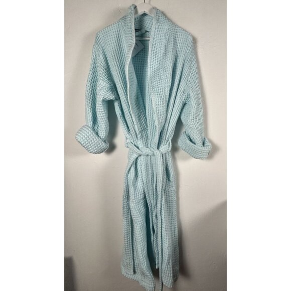 Brooklinen Waffle Robe Womens XL 100% Turkish Cotton Light Blue Lightweight New - Picture 1 of 11